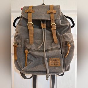 Augur Jans Canvas Leather Strap Backpack Hiking Travel School Boho